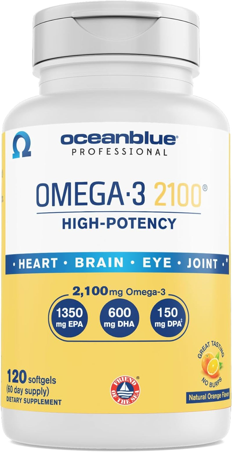 Professional Omega-3 2100-120 Ct - High-Potency Triple Strength Burpless Fish Oil with EPA, DHA & DPA - Wild Caught - Orange Flavor, 60 Servings 