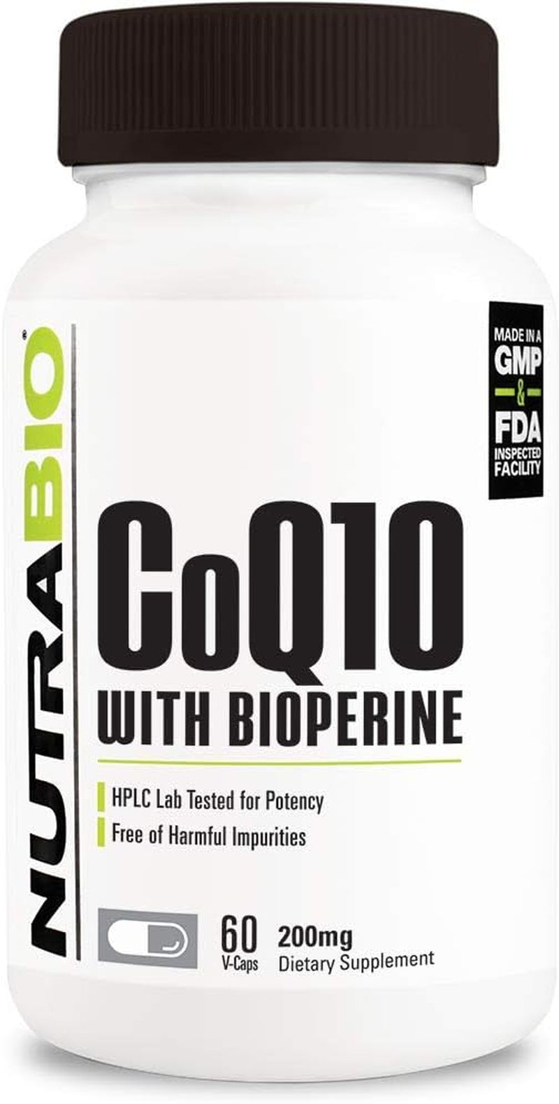Nutrabio Coq10 Dietary Supplement with Bioperine, Healthy Heart Function & Cellular Energy Production, 200Mg - 60 Capsules 