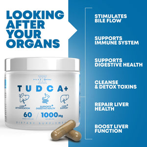 TUDCA+ 1000Mg Bile Salt Supplement for Liver Support, Detoxification, Digestive Health, Inflammation, and Skin Health - Made in the USA (60 Vegan Capsules)