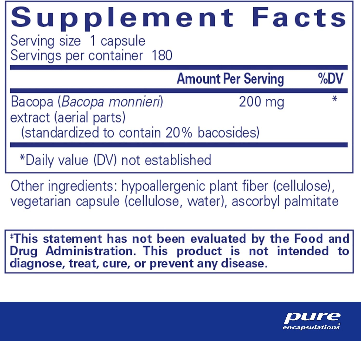 Pure Encapsulations Bacopa Monnieri | Supplement for Brain, Memory, Concentration, and Stress Support* | 180 Capsules