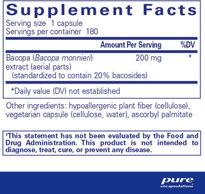 Pure Encapsulations Bacopa Monnieri | Supplement for Brain, Memory, Concentration, and Stress Support* | 180 Capsules