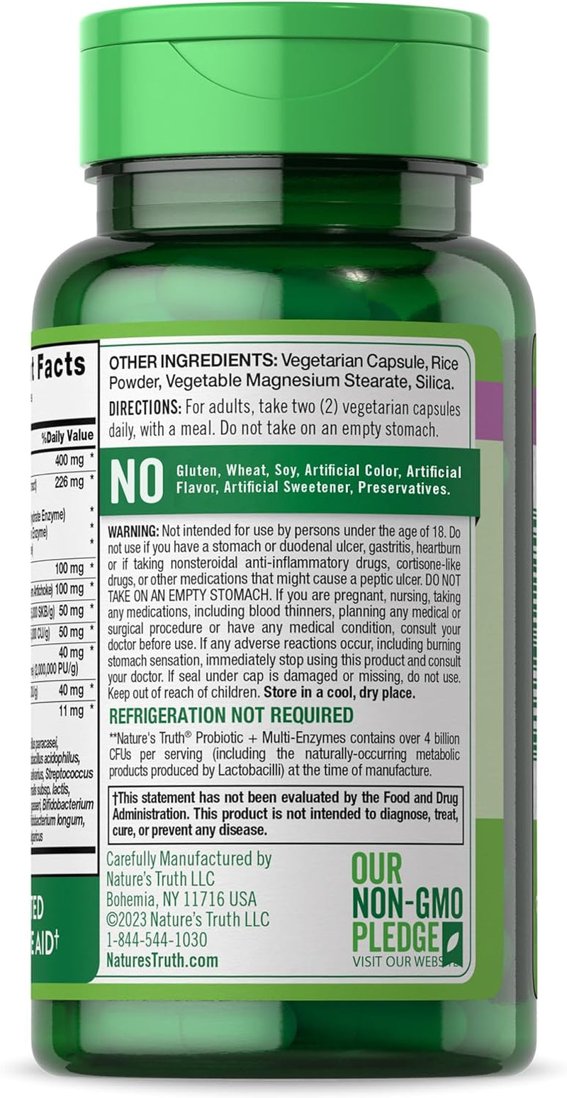 Probiotics with Enzymes | 60 Capsules | Stomach Friendly for Men and Women | Non-Gmo and Gluten Free Digestive Health Supplement