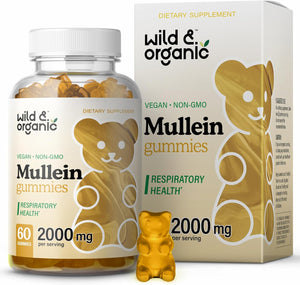 Wild & Organic Mullein Gummies 2000Mg - Daily Dietary Supplement for Respiratory, Digestive & Immune Support - Vegan, Non-Gmo Verbascum Thapsus Herbal Extract - 60 Chews 