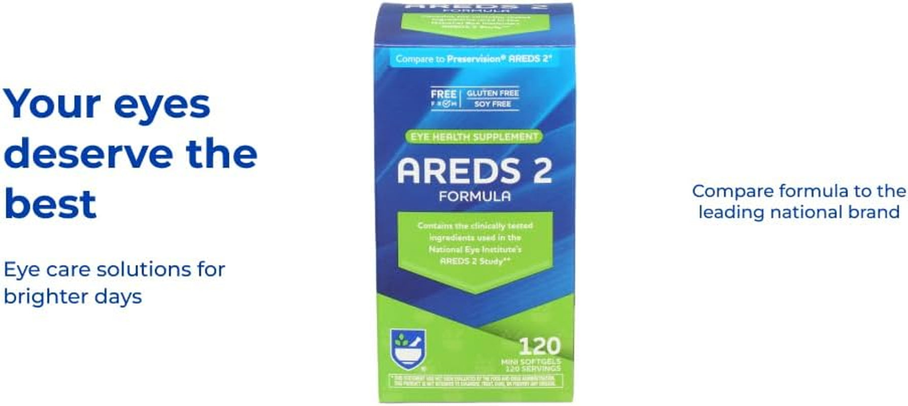 AREDS 2 Softgels - 120 Count, Macular Support for Eye and Vision Health, Contains Lutein, Vitamin C, Zeaxanthin, Zinc & Vitamin E, Gluten Free and Soy Free