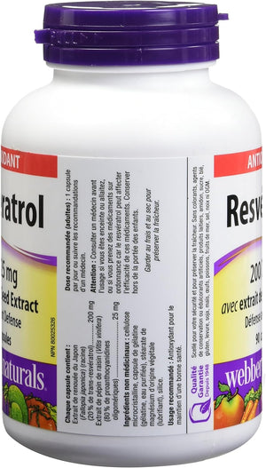 Webber Naturals Resveratrol with Grape Seed Extract, 200Mg/25Mg, 90 Capsules 