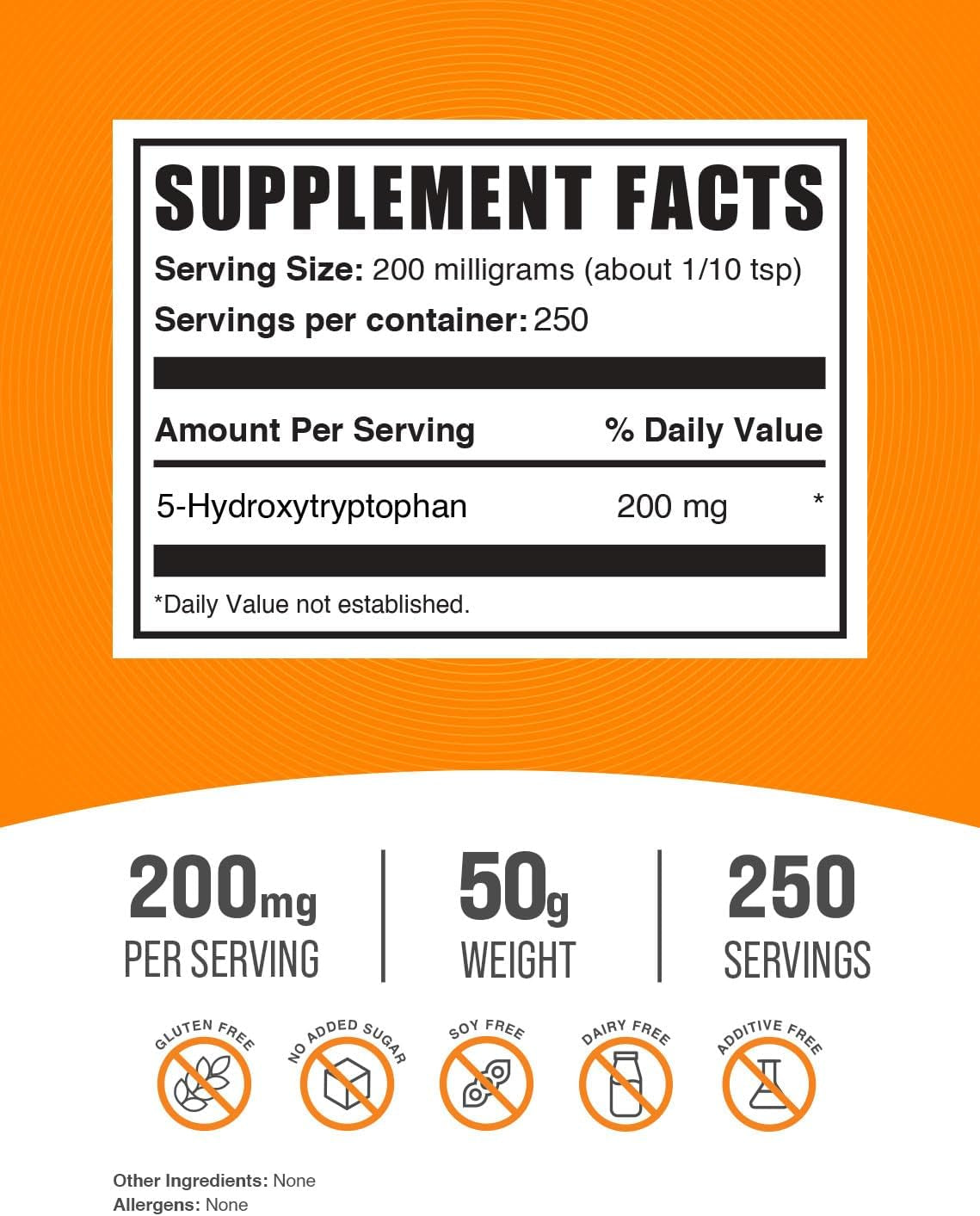 Bulksupplements.Com 5-HTP Powder - 5-Hydroxytryptophan, 5 HTP Supplement - 5-HTP 200Mg, Mood Support Supplement - Gluten Free, 200Mg per Serving, 50G (1.8 Oz) (Pack of 1)