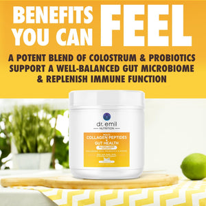 DR. EMIL NUTRITION Collagen Peptides Powder plus Gut Health Supplement - Collagen Powder for Women with Colostrum & Probiotics for Gut Support & Immunity - Collagen Supplements for Hair, Skin & Nails