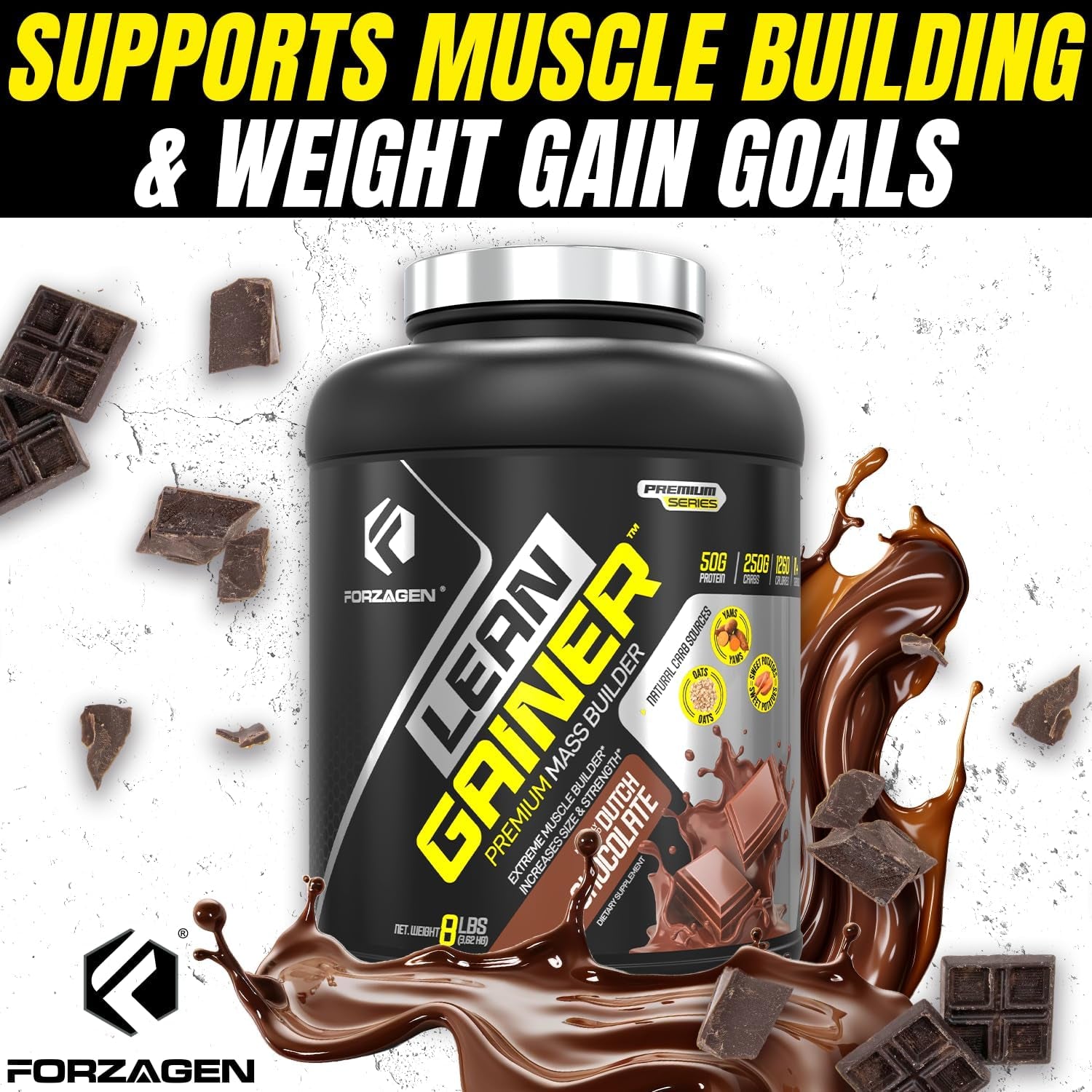 Forzagen Lean Gainer Premium Mass Builder | Mass Gainer Protein Powder for Men & Women | High Calorie Protein, Weight Gain, Bulk, Muscle Building Supplement | Dutch Chocolate, 8 Lbs. (11 Servings) 