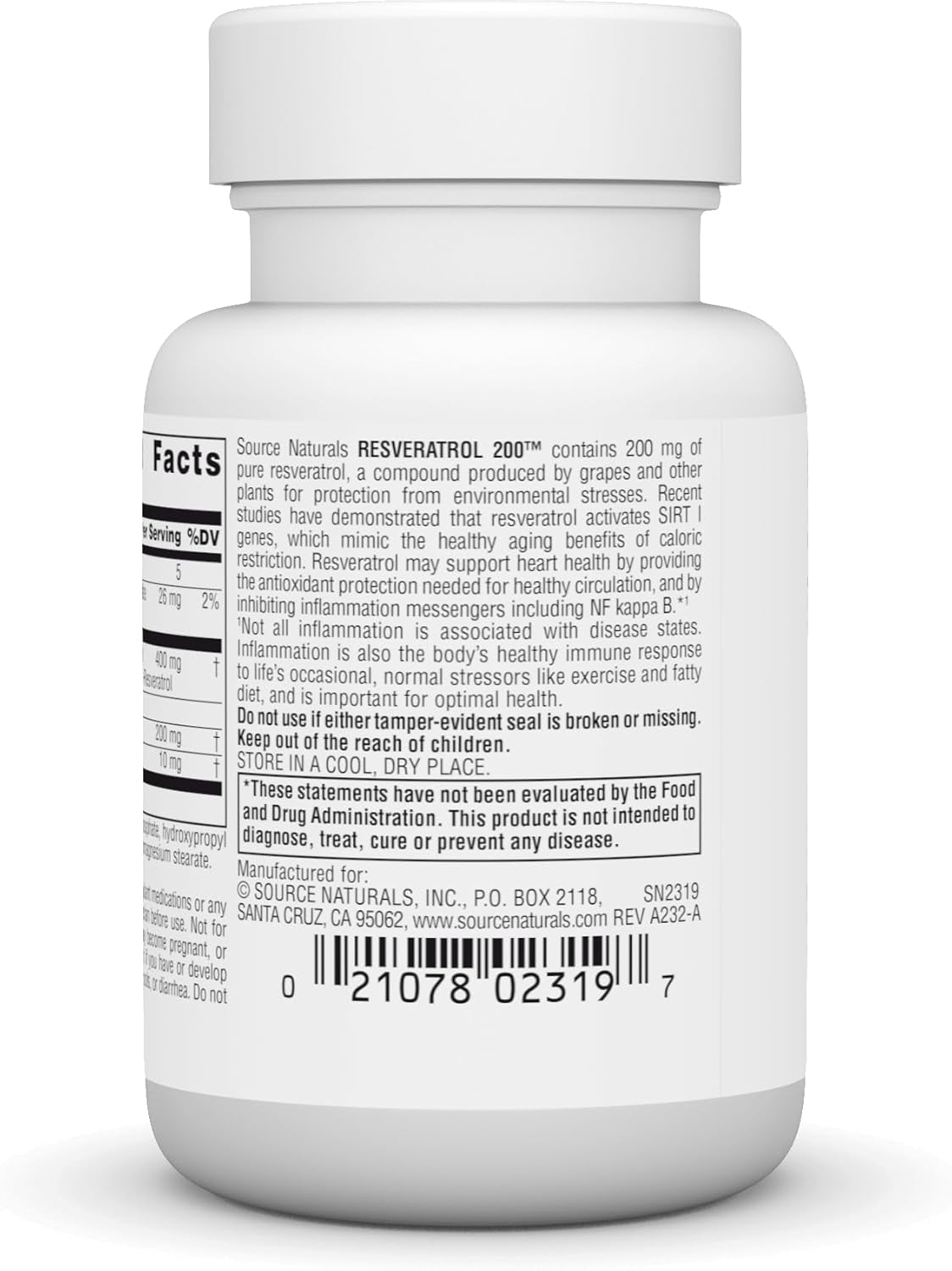 Source Naturals Resveratrol 200 Mg for Heart and Healthy Aging - 30 Vegetarian Capsules