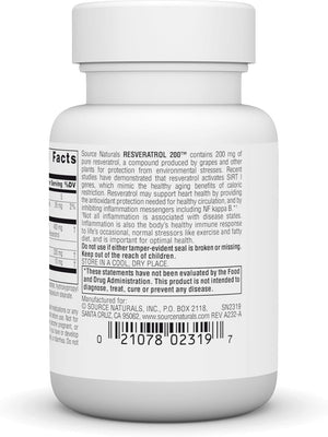 Source Naturals Resveratrol 200 Mg for Heart and Healthy Aging - 30 Vegetarian Capsules