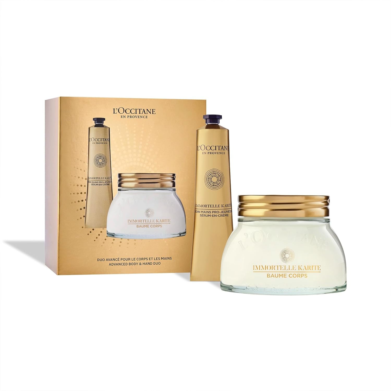 L'Occitane Immortelle Divine Duo Gift Set: Target Wrinkles, Visibly Firm Skin, Improve Skin Elasticity with Body Balm and Hand Cream