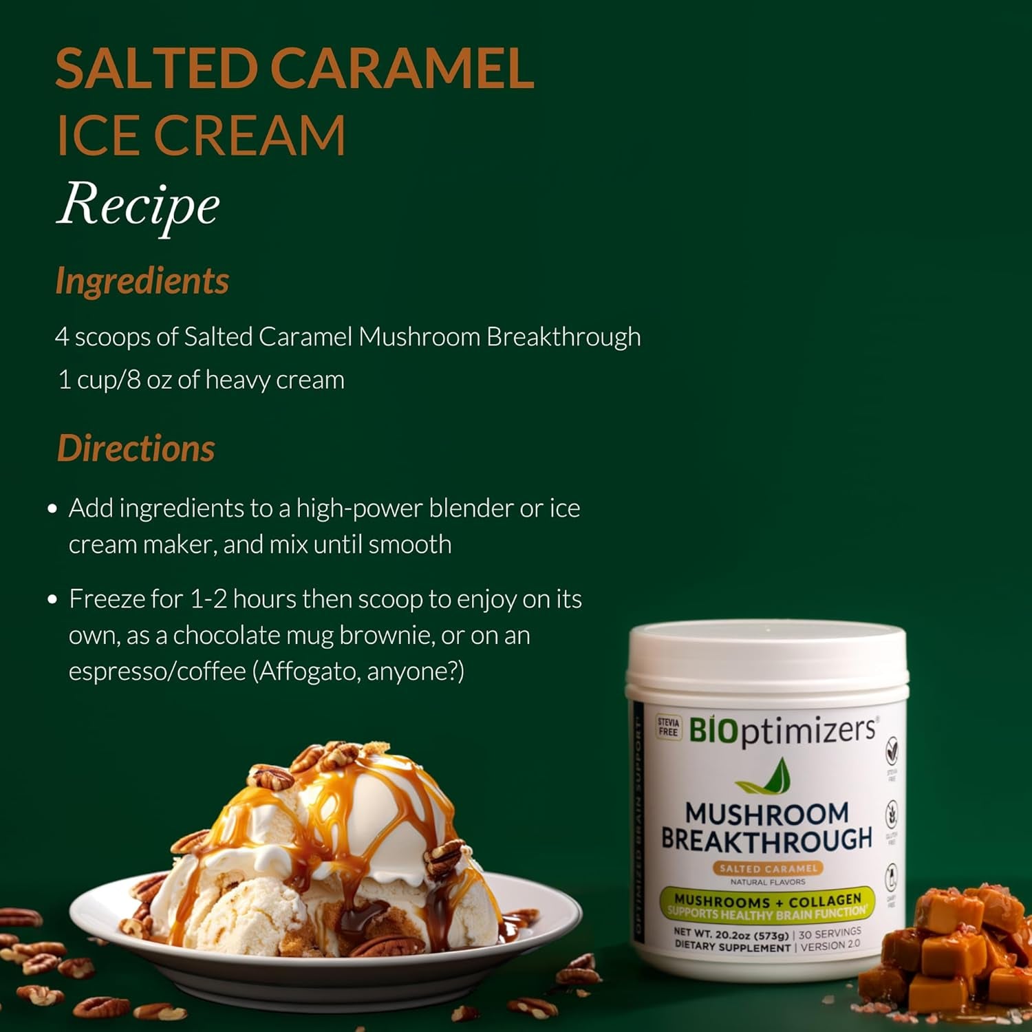 – Mushroom Breakthrough - Salted Caramel - Nootropic Supplement Blended Powder of Mushroom, Collagen & Superfoods: Lion’S Mane, Chaga, Reishi (15 Servings)