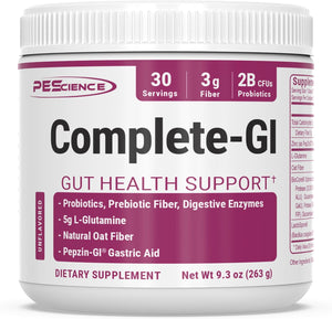Pescience Complete GI, Unflavored, Probiotic with Zinc Carnosine, Digestive Enzyme, & Prebiotic Fiber Powder, 30 Serving 