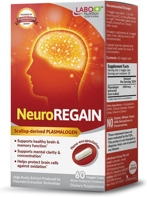 LABO Nutrition Neuroregain - Scallop-Derived PLASMALOGEN for Brain Deterioration, Memory, Alertness, Learning, Concentration and Other Cognitive Functions – Suitable for Seniors, Adult Men & Women X3