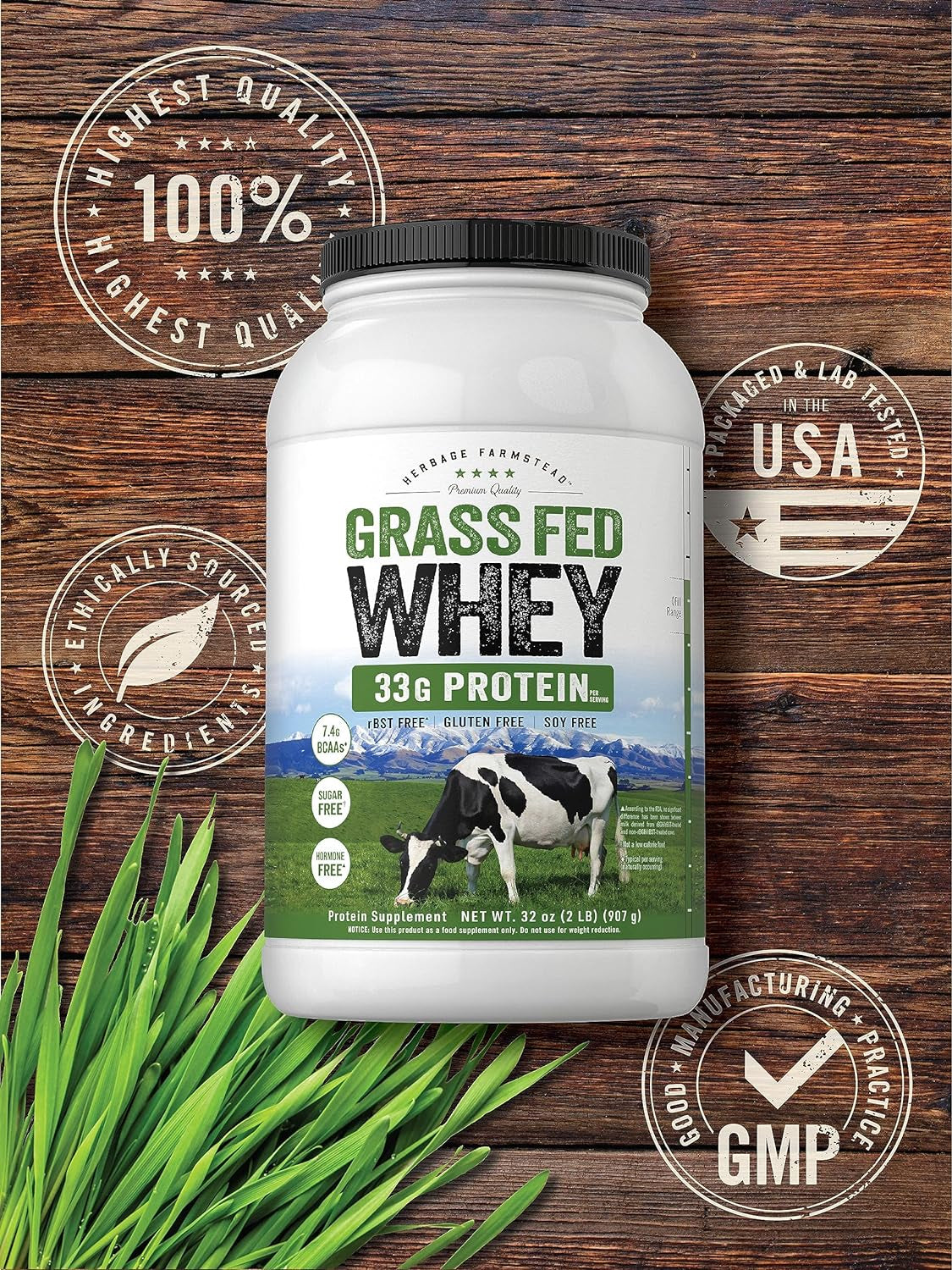 Carlyle Grass Fed Whey Protein Powder | 2Lb | 33G of Protein per Serving | Unflavored | Sugar and Hormone Free | Non-Gmo and Gluten Free Supplement | by Herbage Farmstead