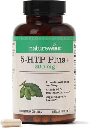 Naturewise 5-HTP 200Mg Mood Support, Natural Sleep Aid Helps Promote Healthy Eating Habits, Easy-To-Digest Delayed Release Capsules Enhanced W/ Vitamin B6, Non-Gmo (2 Month Supply - 60 Count)