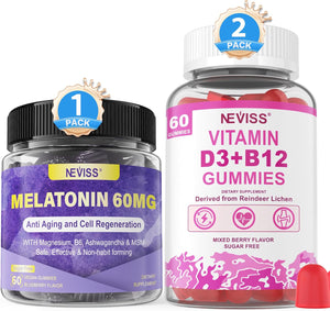 NEVISS Melatonin, Vitamin D3 + Vitamin B12 Gummies