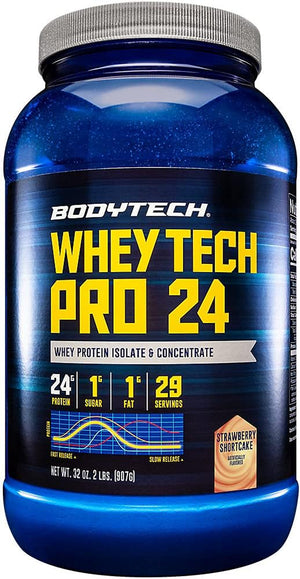 BODYTECH Whey Tech Pro 24 Protein Powder - Protein Enzyme Blend with Bcaa'S to Fuel Muscle Growth & Recovery, Ideal for Post-Workout Muscle Building - Strawberry Shortcake (2 Pound)