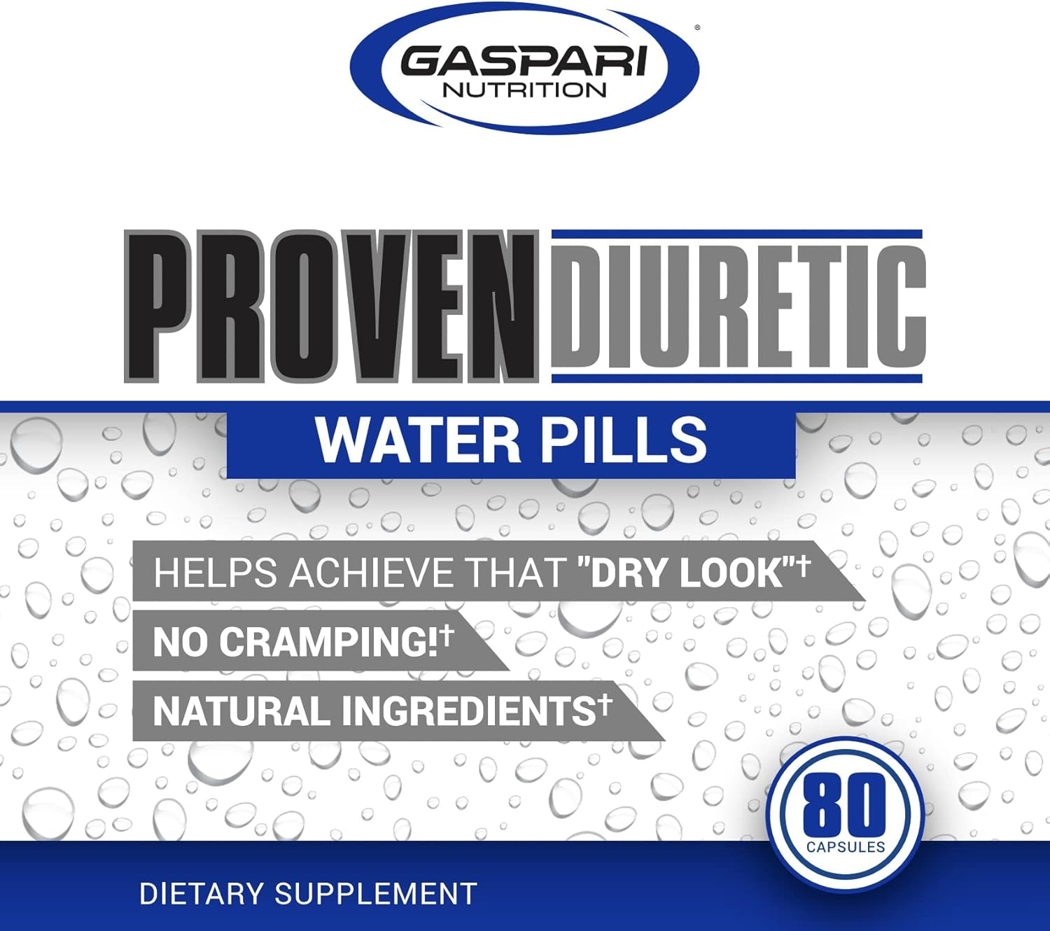 Gaspari Nutrition Proven Diuretic, Professional Bodybuilding Supplement, Sheds Water Fast, Gives the Dry Look, Natural Ingredients, No Cramping (80 Capsules)