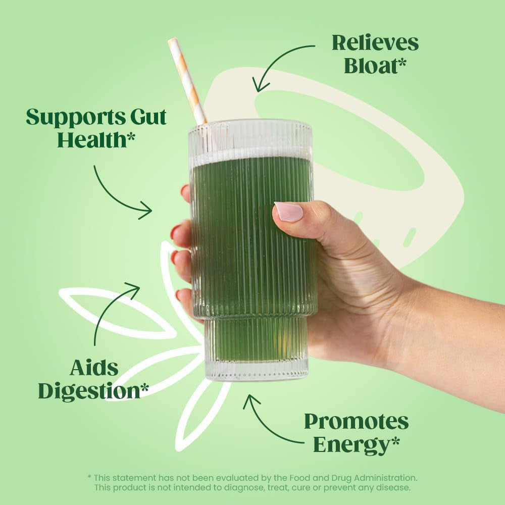 Superfood Greens Powder, Digestive Enzymes with Probiotics and Prebiotics, Gut Health, Bloating Relief for Women, Chlorella, Green Juice Mix with Beet Root Powder, 30 SVG, Coconut