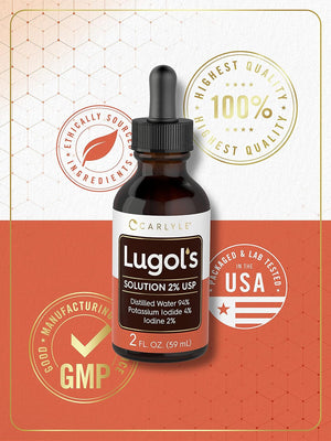 Carlyle Lugols Iodine 2 Percent 2 Fl Oz | Potassium Iodide and Iodine Solution 2% Liquid Drops
