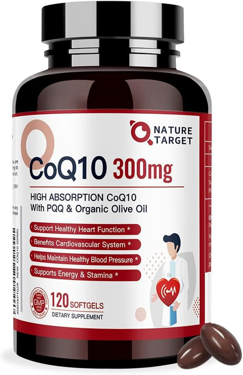 NATURE TARGET Coq10-300Mg-Softgels + PQQ with Organic-Olive-Oil - High 