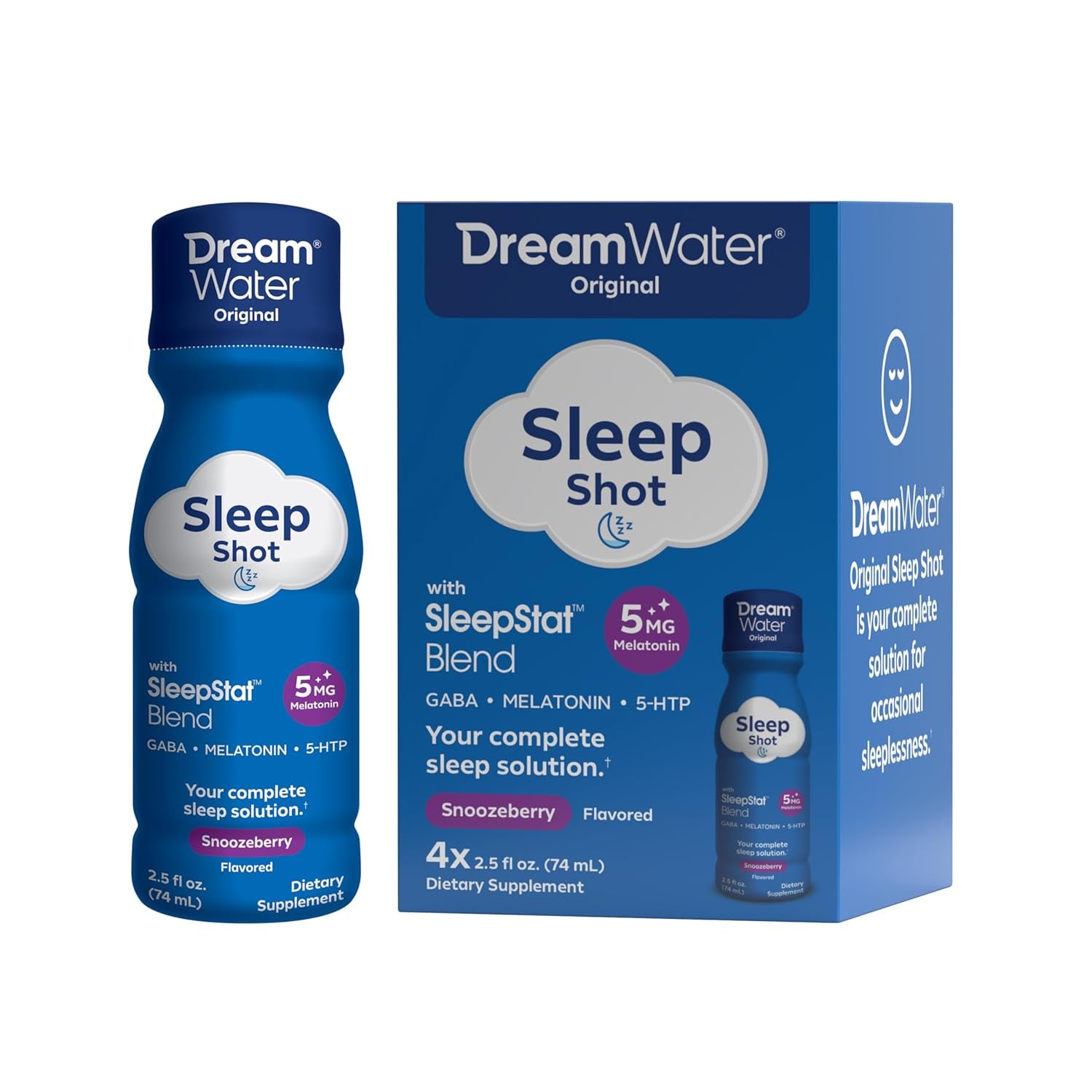Dream Water Sleep Aid Supplement Liquid Shots; Melatonin 5Mg, GABA, 5-HTP; 2.5 Oz, Sleep Aids for Adults, Snoozeberry Flavor, 16-Count