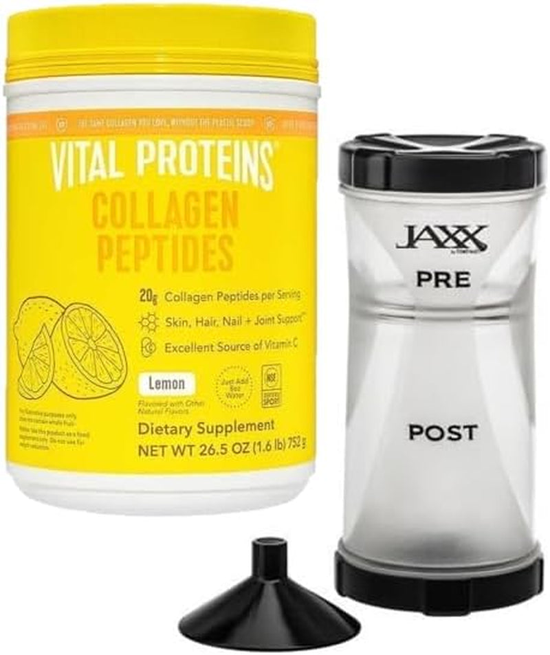 l PROTEINS Collagen PEPTIDES Powder, Promotes Hair, Nail, Skin, Bone and Joint Health, Lemon Flavor 26.5 Ounce + Jaxx Powder Container Pack