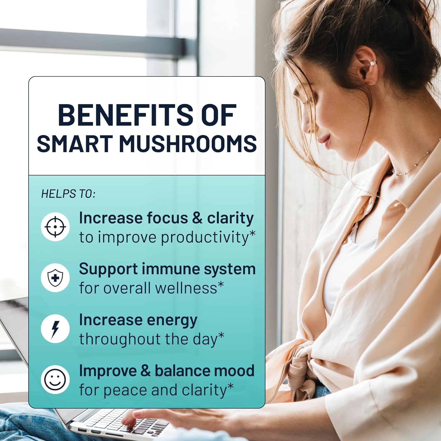 Smart Mushrooms Brain Supplement | Nootropic for Memory, Focus & Cognitive Health | Energy & Immune Support Blend with Lions Mane, Reishi, Cordyceps, Chaga & Turkey Tail | 240 Vegan Capsules