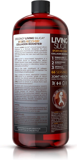 Living Silica Sports Recovery | Vegan Joint Recovery | Pre & Post Workout Recovery Supplement | Supports Tendon, Ligament and Cartilage Health, Energy and Endurance. 33.8 Fl Oz