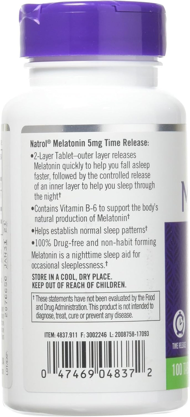 Melatonin 5 Mg Time Release by Natrol 100 Tablets 