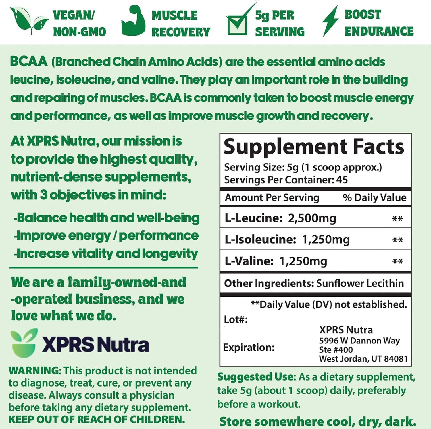XPRS Nutra BCAA Powder - Amino Acids Supplement for Men - Unflavored BCAA Workout Supplements - Gym Supplements for Men - Amino Acids Supplement for Women for Gym Post Workout Recovery (2 Pounds)