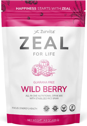 Zurvita Zeal for Life 30-Day Wellness Bag, 420 Grams, Wild Berry (Guarana Free)