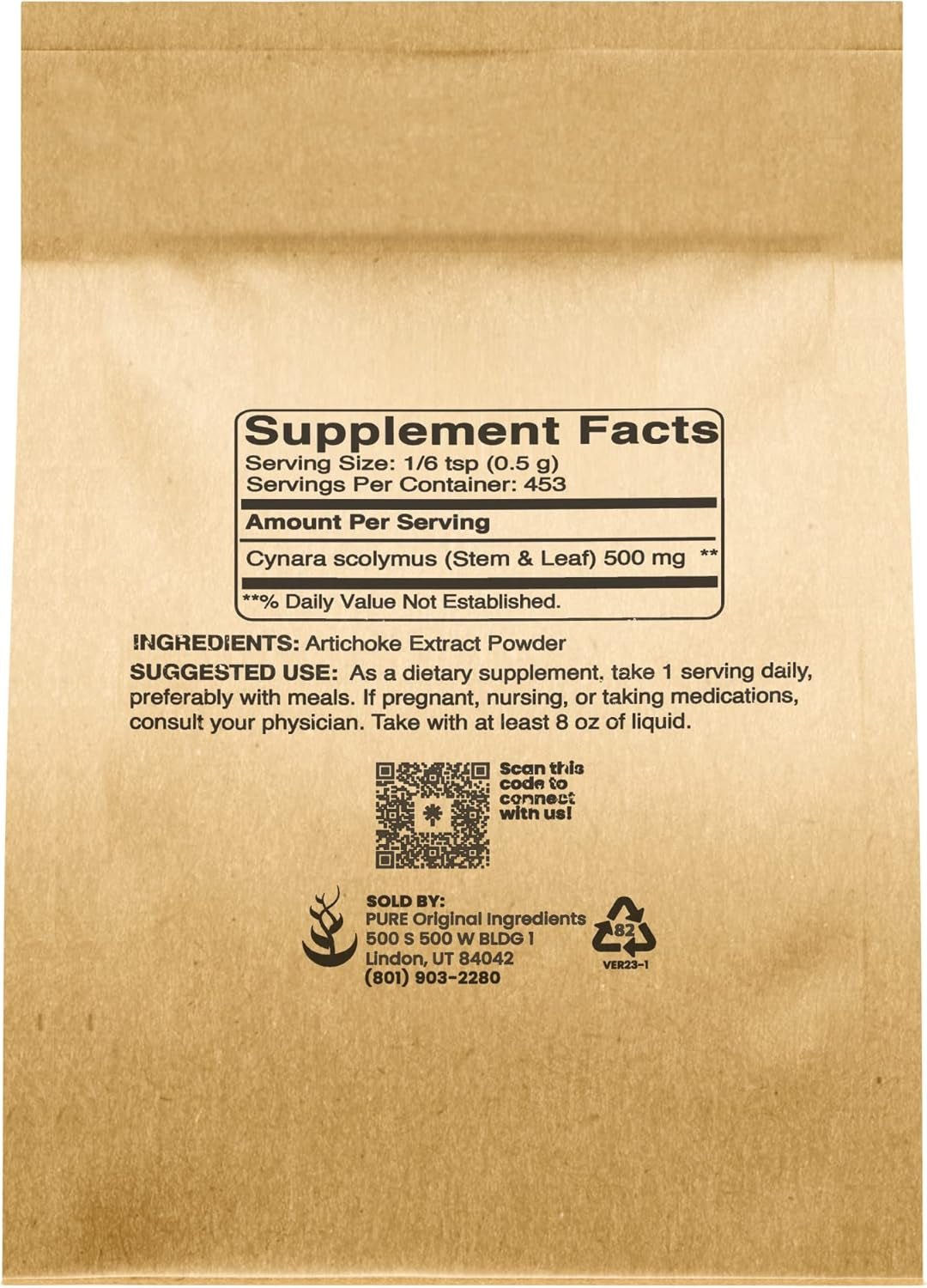 PURE ORIGINAL INGREDIENTS Artichoke Extract (8Oz) Herbal Supplement, Gluten-Free, Non-Gmo