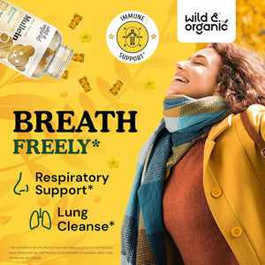 Wild & Organic Mullein Gummies 2000Mg - Daily Dietary Supplement for Respiratory, Digestive & Immune Support - Vegan, Non-Gmo Verbascum Thapsus Herbal Extract - 60 Chews 