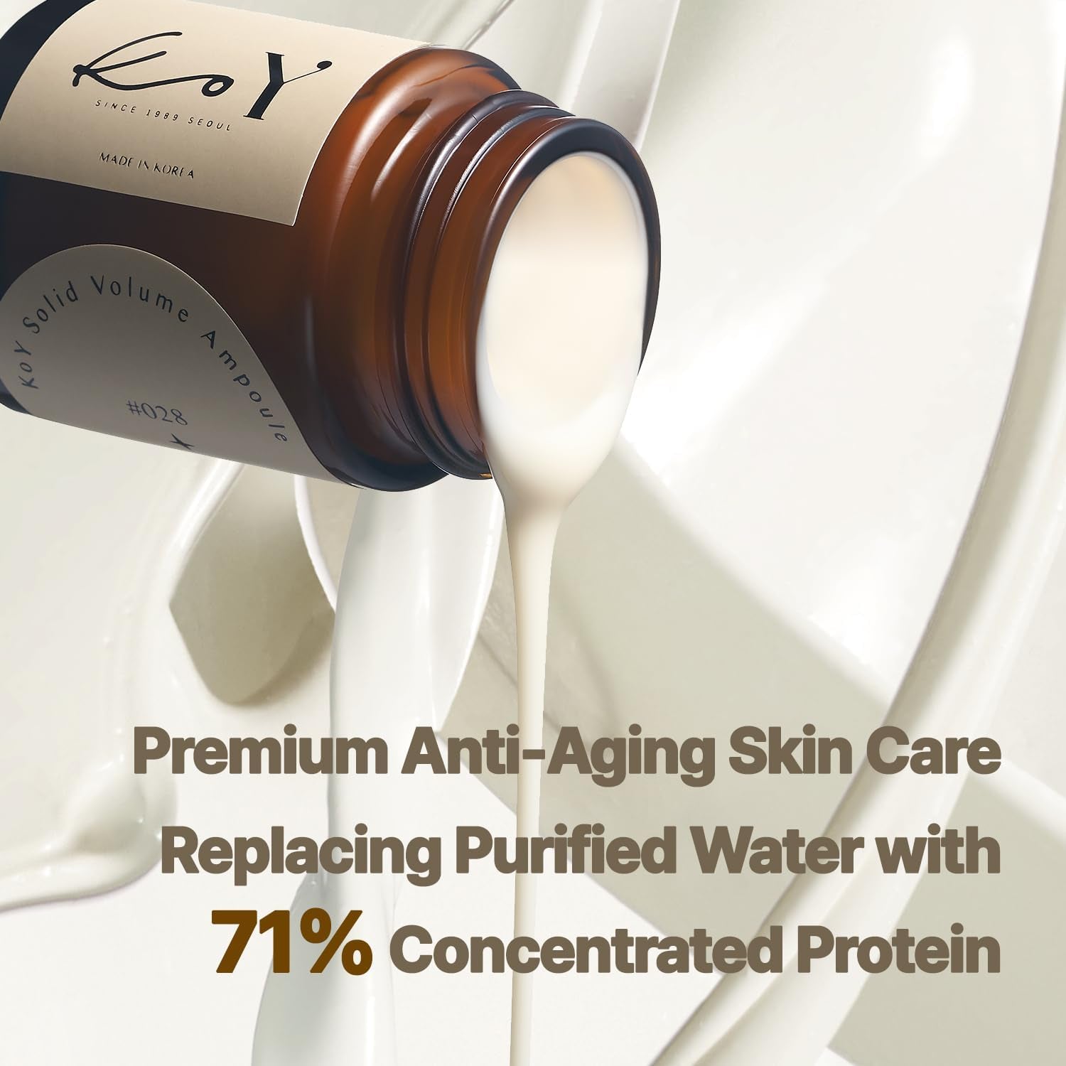 KOY Solid Volume Ampoule with Face Roller Spatula Appliactor - Filling with 71% High-Density Protein Base - Wrinkle Reduction and Elasticity - Unique Texture between Ampoule and Cream , 1.18 Fl.Oz