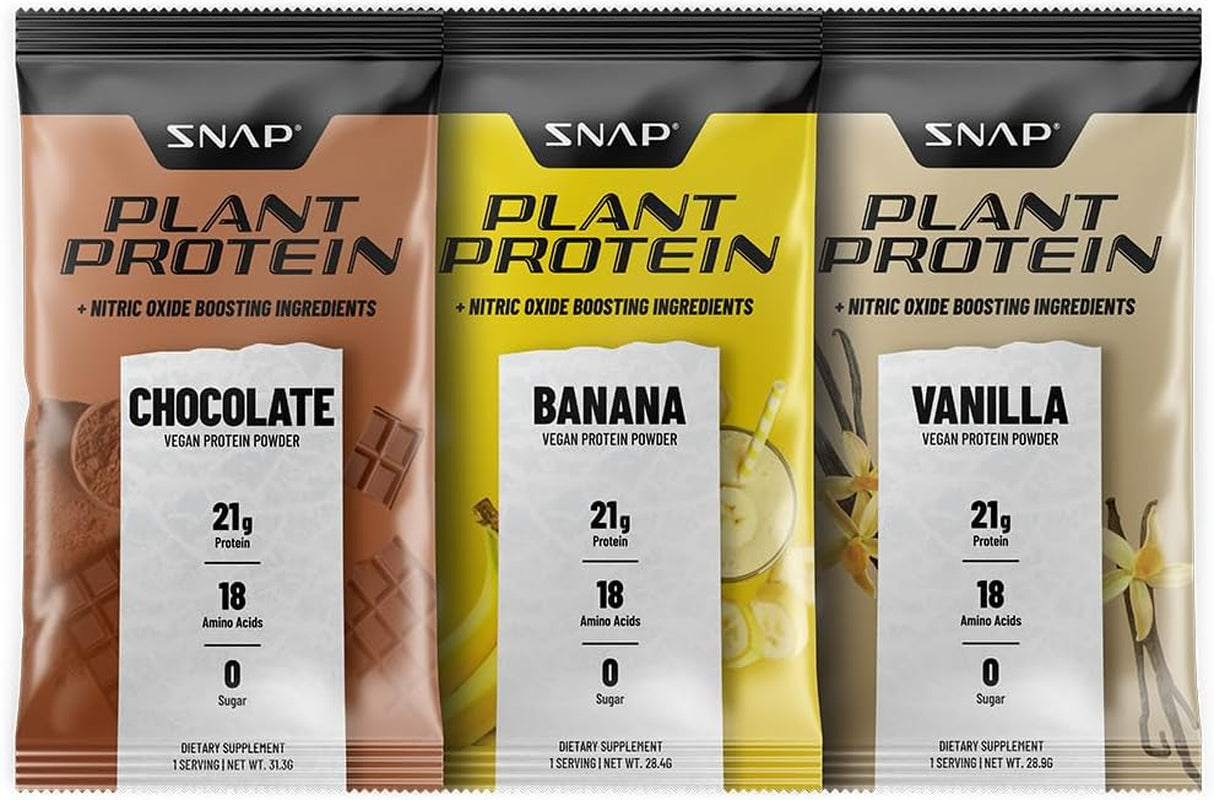 Snap Supplements 100% Plant Based Protein Powder Stick Packs with Nitric Oxide Booster (10 Pack, Banana)