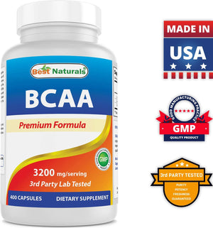 Best Naturals BCAA Branch Chain Amino Acid, 3200Mg per Serving, 400 Capsules - Pharmaceutical Grade - 100% Pure Instantized Formula | Pre/Post Workout Bodybuilding Supplement | Boost Muscle Growth
