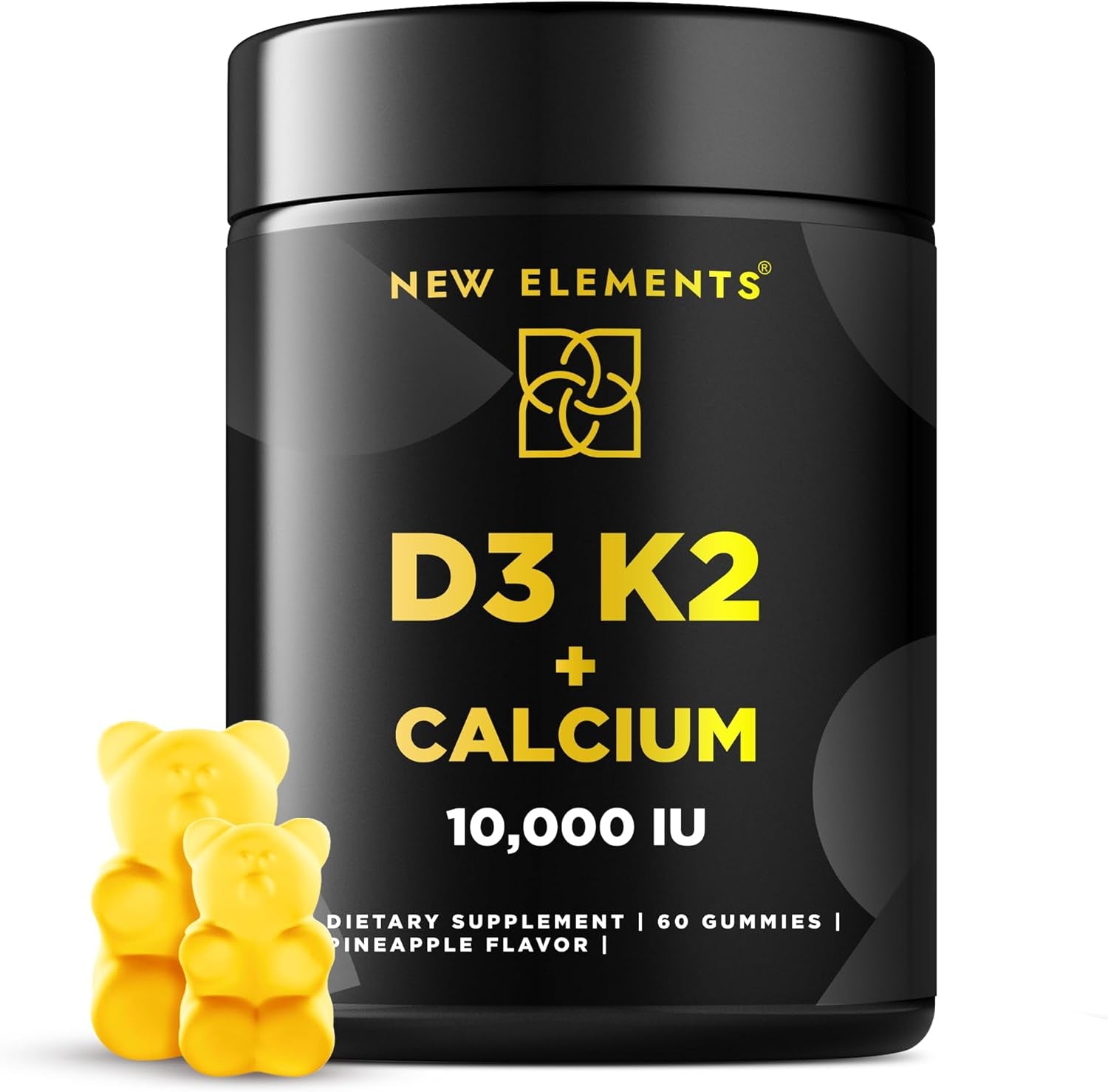 Vitamin D3 K2 Gummies 10000 IU with Calcium 100Mg - VIT D3 for Adults - Mk7 Vitamin K2 100Mcg - Vitamin D Supplement for Men & Women - Vegan Gluten Free Non-Gmo