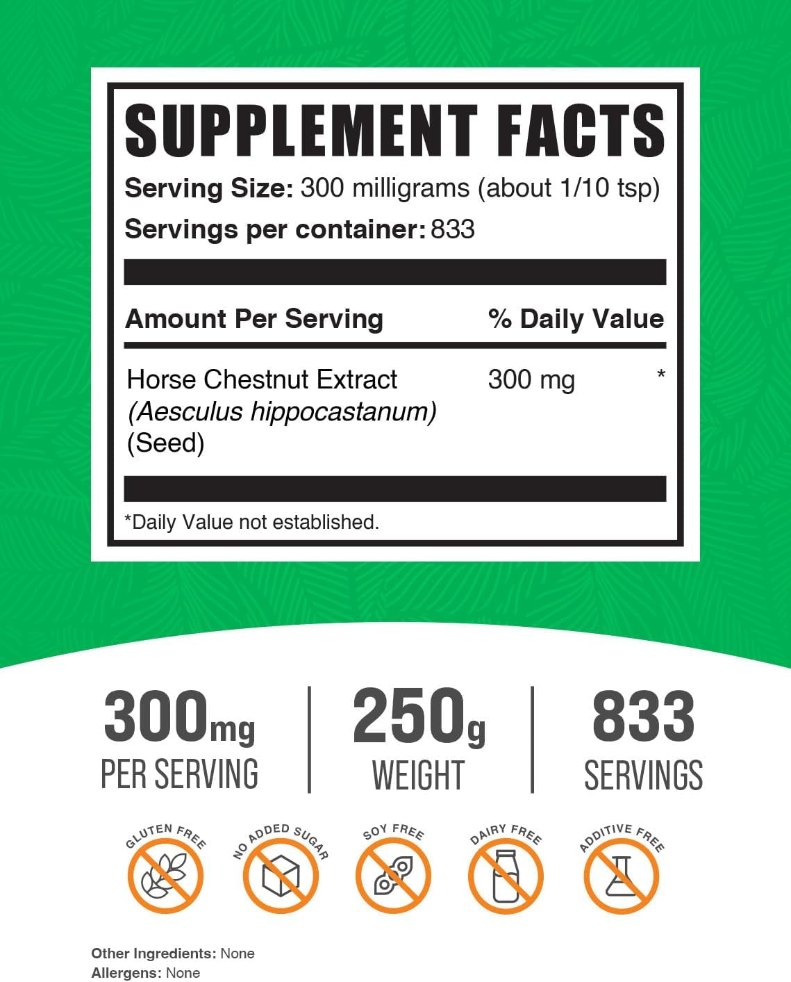 Bulksupplements.Com Horse Chestnut Extract Powder - Horse Chestnut Supplement, Horse Chestnut Seed Extract - Herbal, Gluten Free, 300Mg per Serving, 1Kg (2.2 Lbs) (Pack of 1) 