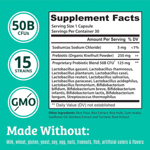 Prebiotics and Probiotics: Lactobacillus Gasseri, Lactobacillus Rhamnosus, Plantarum, Casei, Bifidobacterium Longum, Lactis, Infantis. Probiotic Prebiotic, Pre and Probiotics for Digestive Health.