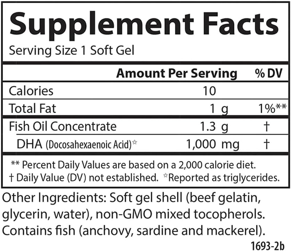 Carlson - Elite DHA Gems, 1000 Mg DHA, Wild Caught, Sustainably Sourced, Brain Function & Healthy Vision, 120 Softgels