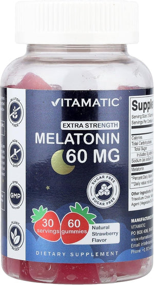 Vitamatic Sugar Free Melatonin 60 Mg - 60 Vegetarian Gummies - Non-Habit Forming Supplement