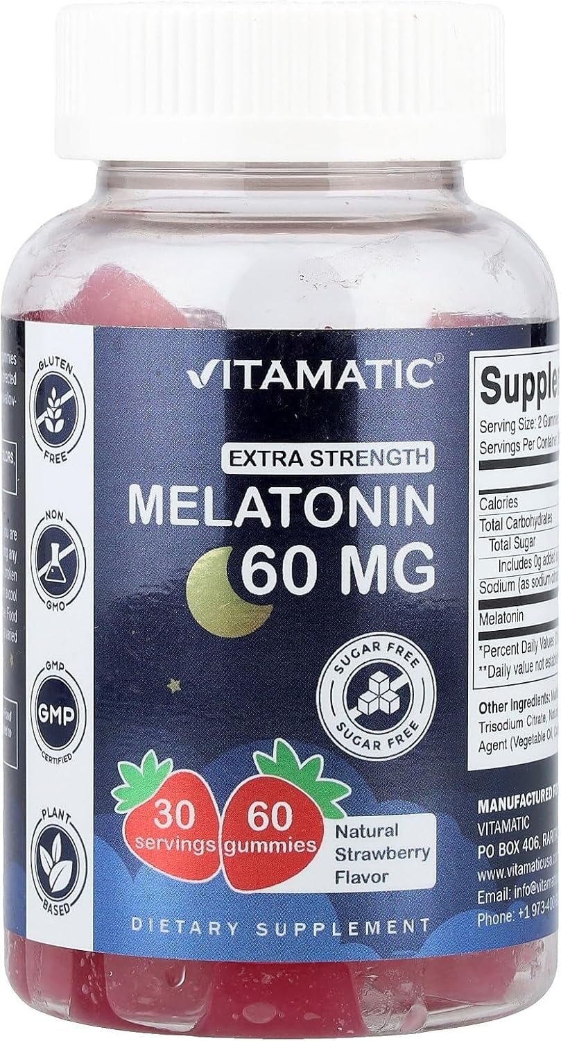 Vitamatic Sugar Free Melatonin 60 Mg - 60 Vegetarian Gummies - Non-Habit Forming Supplement