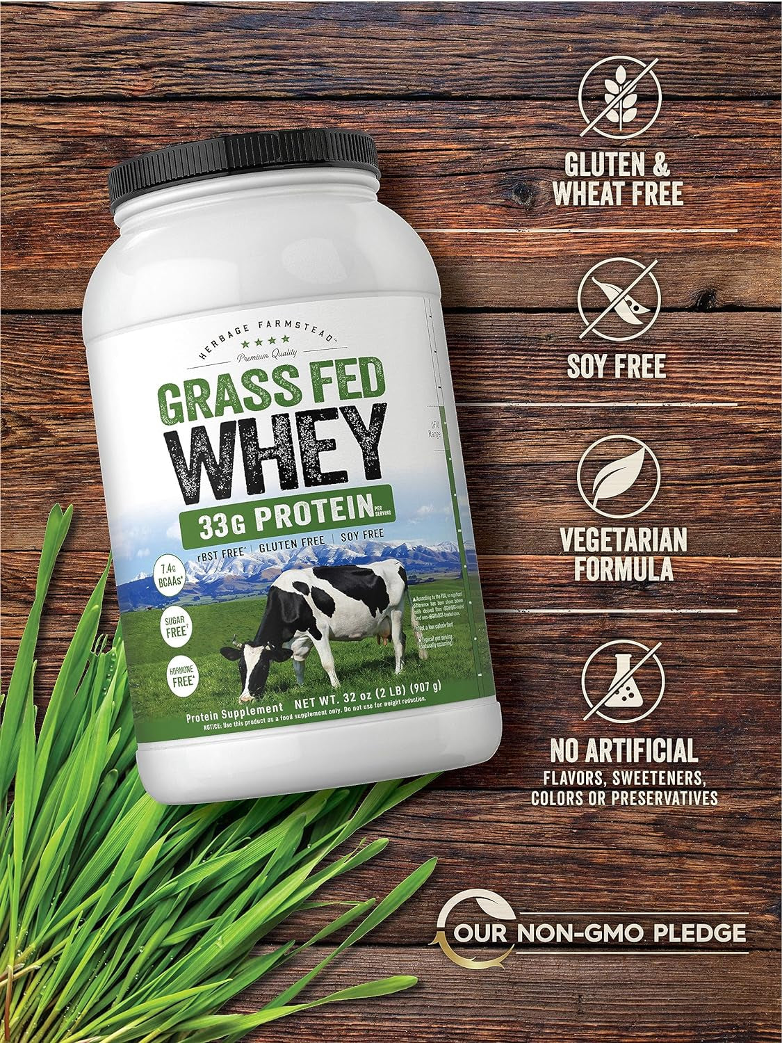 Carlyle Grass Fed Whey Protein Powder | 2Lb | 33G of Protein per Serving | Unflavored | Sugar and Hormone Free | Non-Gmo and Gluten Free Supplement | by Herbage Farmstead