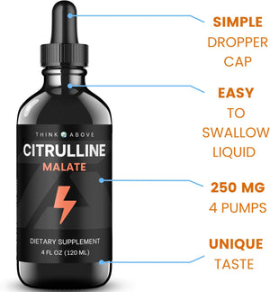 L-Citrulline DL Malate 2:1 Liquid Drops Supplementm - 250 Mg per Serving - 30 Day Supply - Dropper Top