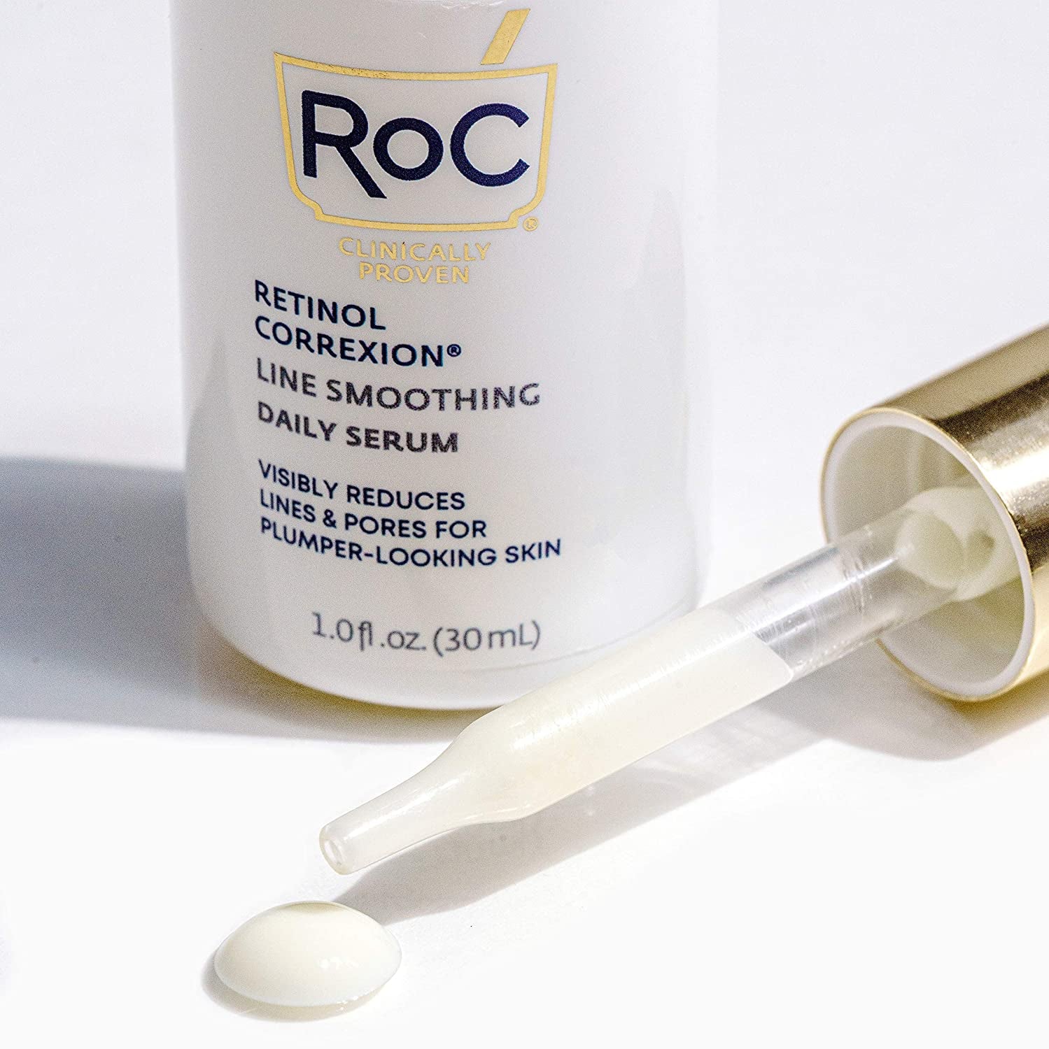 Roc Retinol Correxion Pore Refining Line Smoothing Serum, Daily Anti-Aging Wrinkle Treatment with Squalane, Skin Care for Fine Lines, Dark Spots, Post-Acne Marks, 1 Fl Oz