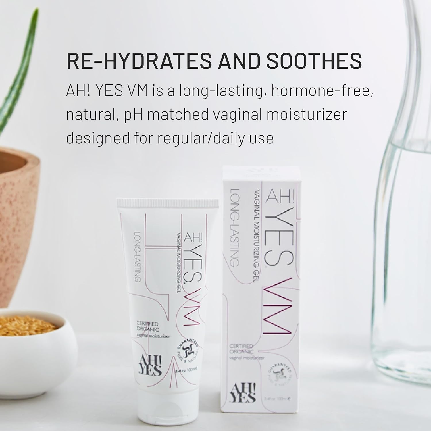 AH! YES® VM Water Based Vaginal Moisturizer | Long Lasting & Fast Acting for Vaginal Dryness & Irritation | Ph Matched | Estrogen Free | Certified Organic & Natural (30 X 0.17 Fl Oz Applicators) 