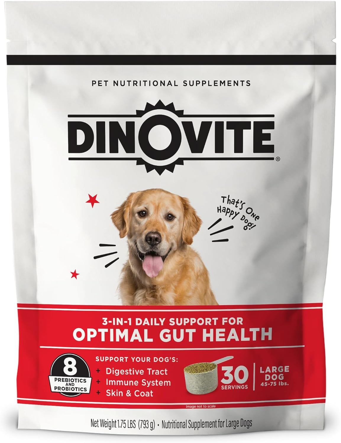 Dinovite Probiotic Supplement for Dogs - Omega 3 for Dogs - Hot Spot Relief - Skin & Coat Supplement for Dogs - 30 Day Supply (30 Day Supply, Large Dogs (45+ Lbs))