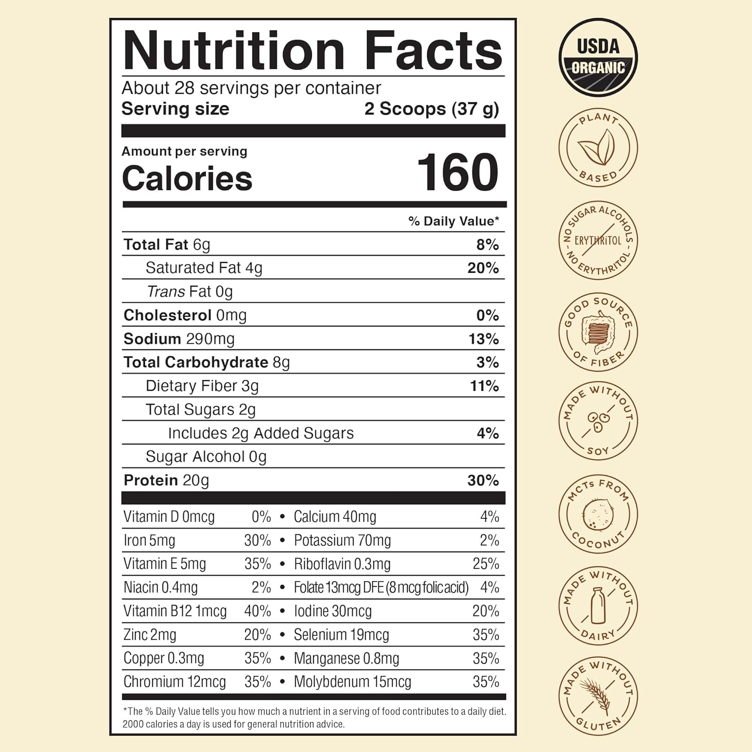 KOS Vegan Protein Powder, Chocolate USDA Organic - Low Carb Pea Protein Blend, Plant Based Superfood with Vitamins & Minerals - Keto, Soy, Gluten Free - Meal Replacement for Women & Men - 10 Servings